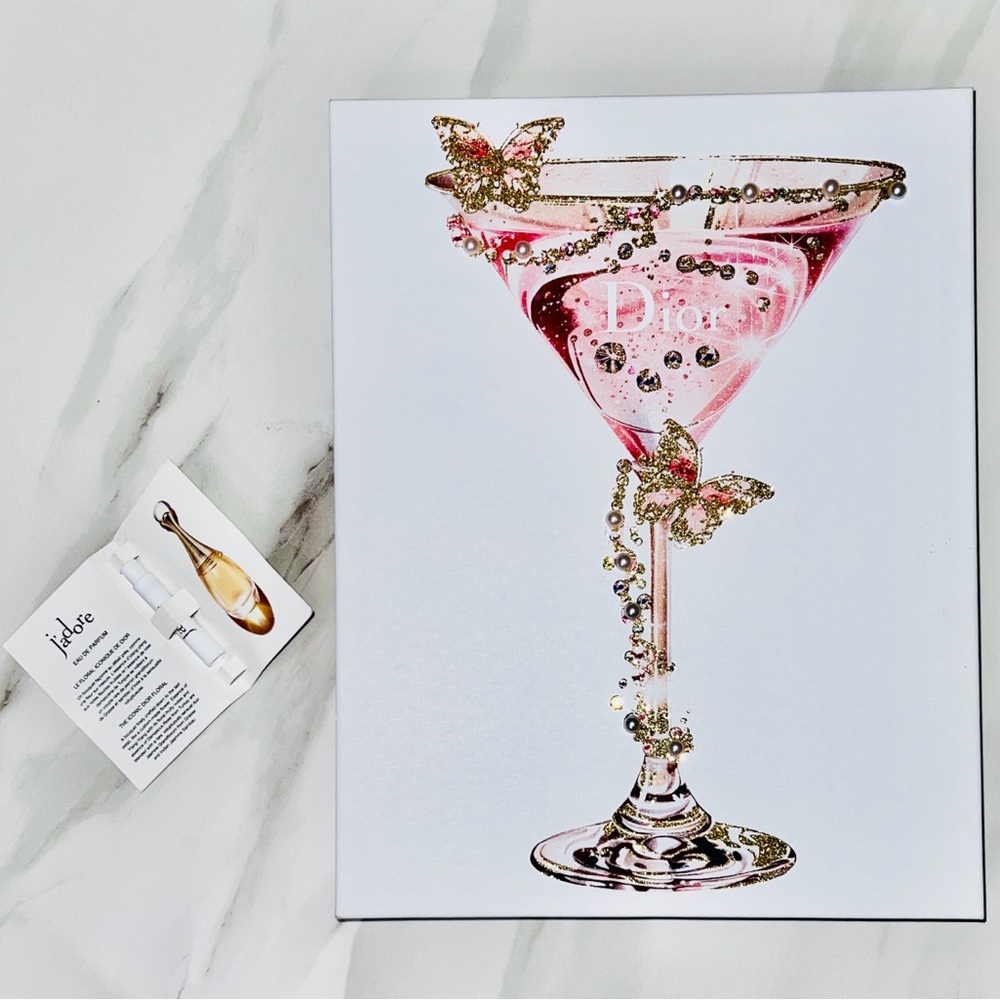 Dior j’adore Eau De Parfum 1ml with an Pink and Gold Martini luxurious Canvas